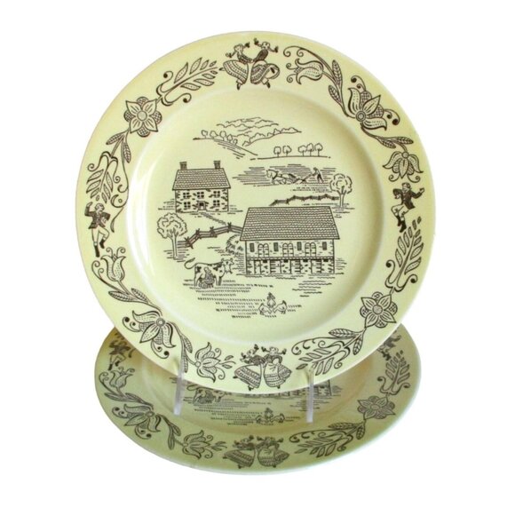 2 Royal Bucks County Dinner Plates - Vintage Farm Farmhouse Scene - Picture 1 of 5